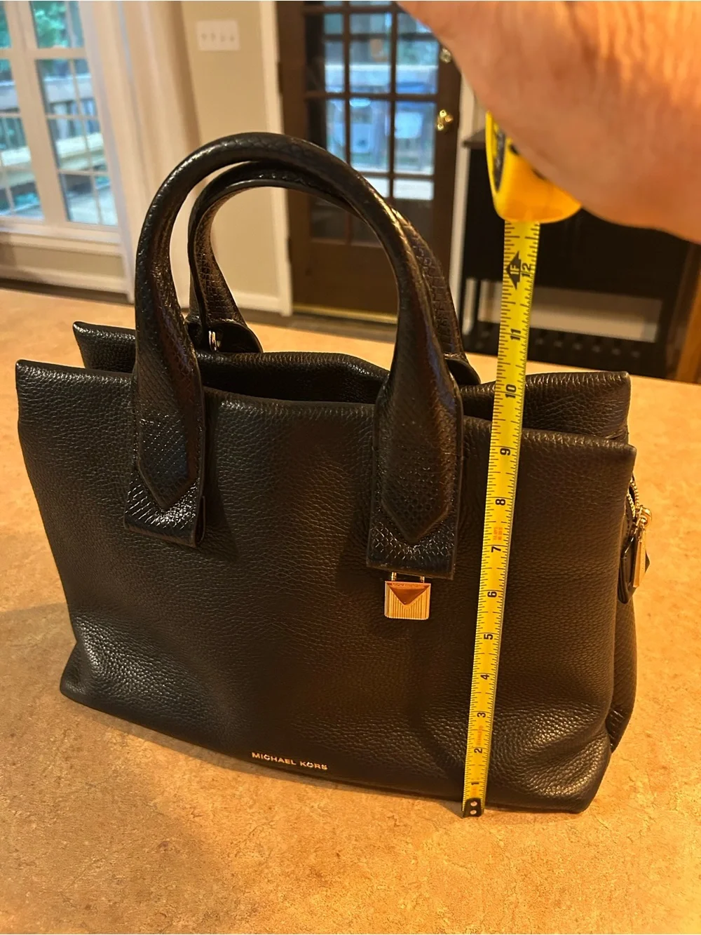 Michael Kors Black Pebbled Leather Satchel with Gold Hardware